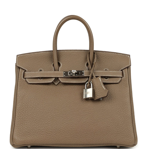 Pre-owned Hermes Birkin 25 Etoupe Togo Palladium Hardware