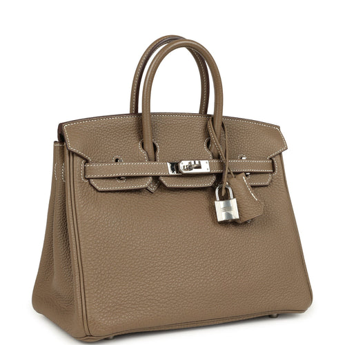Pre-owned Hermes Birkin 25 Etoupe Togo Palladium Hardware