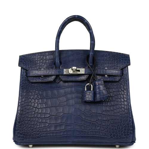 Hermes Birkin 25 Bleu Saphir Matte Alligator Palladium Hardware