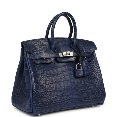 Hermes Birkin 25 Bleu Saphir Matte Alligator Palladium Hardware