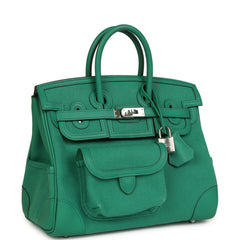 Pre-owned Hermes Birkin Cargo 25 Vert Vertigo Toile H and Swift Palladium Hardware