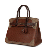 Pre-owned Hermes Birkin Ghillies 30 Etrusque, Mousse & Marron Fonce Ostrich Permabrass Hardware - Thumbnail View 5