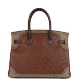 Pre-owned Hermes Birkin Ghillies 30 Etrusque, Mousse & Marron Fonce Ostrich Permabrass Hardware - Thumbnail View 4