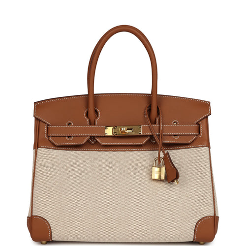 Hermes Birkin 30 Ecru Toile H Canvas and Gold Swift Gold Hardware
