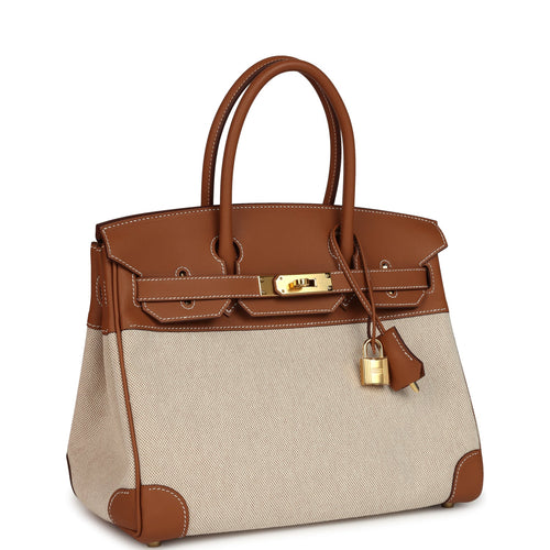 Hermes Birkin 30 Ecru Toile H Canvas and Gold Swift Gold Hardware