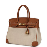 Hermes Birkin 30 Ecru Toile H Canvas and Gold Swift Gold Hardware