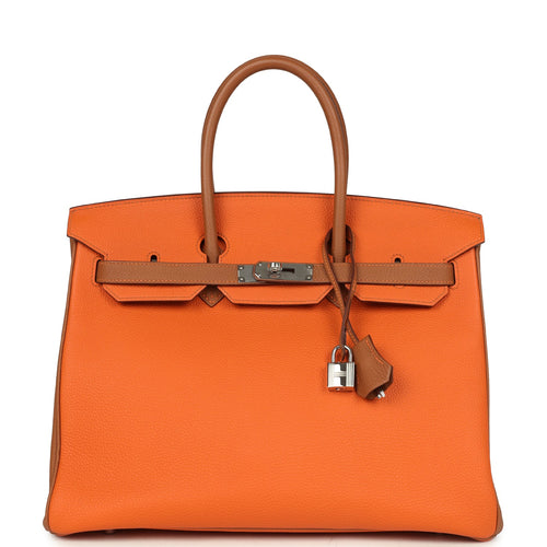 Pre-owned Hermes Special Order (HSS) Birkin 35 Feu and Gold Togo Palladium Hardware
