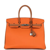 Pre-owned Hermes Special Order (HSS) Birkin 35 Feu and Gold Togo Palladium Hardware