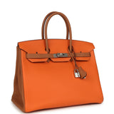 Pre-owned Hermes Special Order (HSS) Birkin 35 Feu and Gold Togo Palladium Hardware