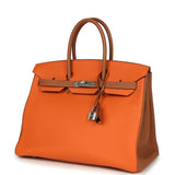 Pre-owned Hermes Special Order (HSS) Birkin 35 Feu and Gold Togo Palladium Hardware