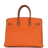 Pre-owned Hermes Special Order (HSS) Birkin 35 Feu and Gold Togo Palladium Hardware