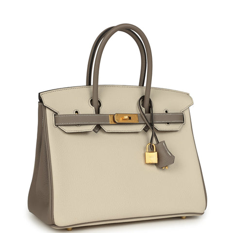 Hermes Special Order (HSS) Birkin 30 Etoupe and Craie Togo Brushed Gold Hardware