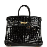 Hermes Birkin 25 Black Shiny Niloticus Crocodile Gold Hardware