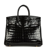 Hermes Birkin 25 Black Shiny Niloticus Crocodile Gold Hardware
