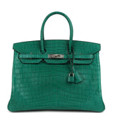 Pre-owned Hermes Birkin 35 Malachite Matte Niloticus Crocodile Palladium Hardware