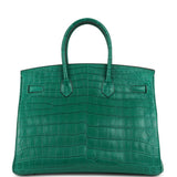 Pre-owned Hermes Birkin 35 Malachite Matte Niloticus Crocodile Palladium Hardware