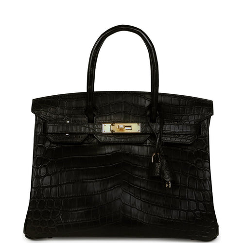 Pre-owned Hermes Birkin 30 Black Matte Niloticus Crocodile Gold Hardware