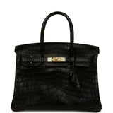 Pre-owned Hermes Birkin 30 Black Matte Niloticus Crocodile Gold Hardware