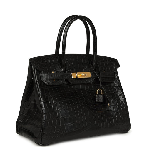 Pre-owned Hermes Birkin 30 Black Matte Niloticus Crocodile Gold Hardware