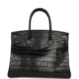 Pre-owned Hermes Birkin 30 Black Matte Niloticus Crocodile Gold Hardware