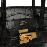 Pre-owned Hermes Birkin 30 Black Matte Niloticus Crocodile Gold Hardware