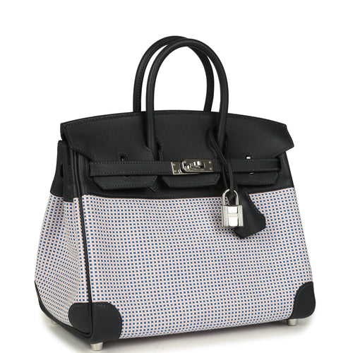 Pre-owned Hermes Birkin Quadrille 25 Caban Swift and Toile Palladium Hardware