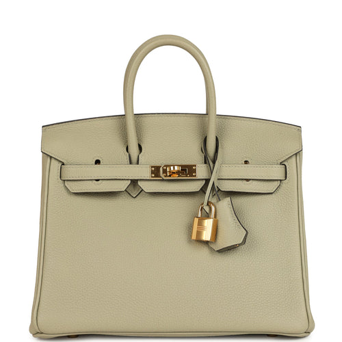 Pre-owned Hermes Birkin 25 Sauge Togo Gold Hardware