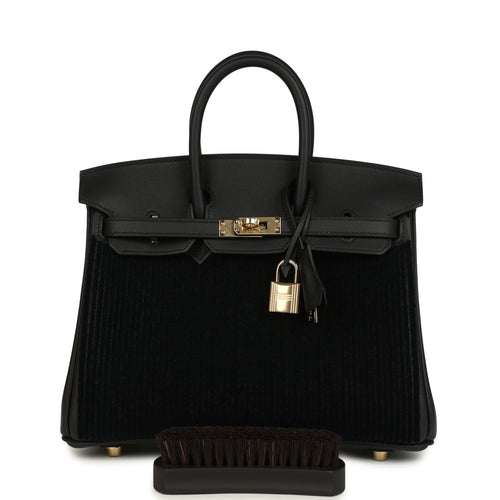 Hermes Birkin 25 Cote-a-Cote Black Tuffetage and Swift Permabrass Hardware