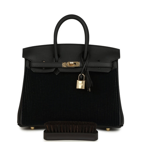 Hermes Birkin 25 Cote-a-Cote Black Tuffetage and Swift Permabrass Hardware