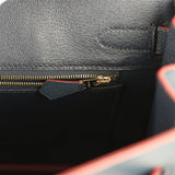 Pre-owned Hermes Birkin 30 Bleu Indigo and Rouge H Contour Epsom Gold Hardware