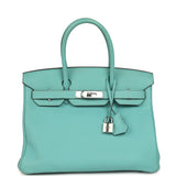 Pre-owned Hermes Birkin 30 Bleu Atoll Togo Palladium Hardware