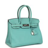 Pre-owned Hermes Birkin 30 Bleu Atoll Togo Palladium Hardware