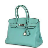 Pre-owned Hermes Birkin 30 Bleu Atoll Togo Palladium Hardware