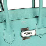 Pre-owned Hermes Birkin 30 Bleu Atoll Togo Palladium Hardware