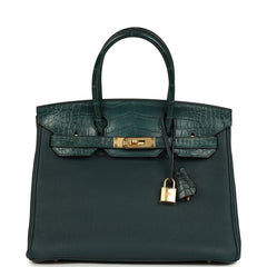 Hermes Birkin 30 Vert Cypress Togo and Matte Alligator Touch Gold Hardware