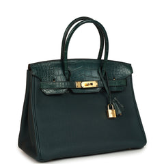 Hermes Birkin 30 Vert Cypress Togo and Matte Alligator Touch Gold Hardware
