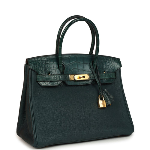 Hermes Birkin 30 Vert Cypress Togo and Matte Alligator Touch Gold Hardware