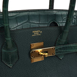 Hermes Birkin 30 Vert Cypress Togo and Matte Alligator Touch Gold Hardware - Thumbnail View 7