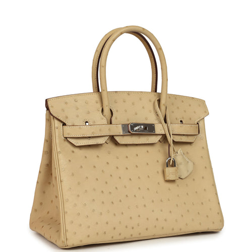 Pre-owned Hermes Birkin 30 Parchemin Ostrich Palladium Hardware