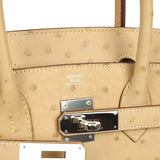 Pre-owned Hermes Birkin 30 Parchemin Ostrich Palladium Hardware