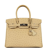 Pre-owned Hermes Birkin 30 Parchemin Ostrich Palladium Hardware