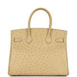 Pre-owned Hermes Birkin 30 Parchemin Ostrich Palladium Hardware