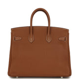 Pre-owned Hermes Birkin 25 Gold Togo Palladium Hardware