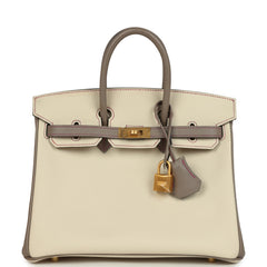 Hermes Special Order (HSS) Birkin 25 Craie and Gris Asphalt Epsom Brushed Palladium Hardware