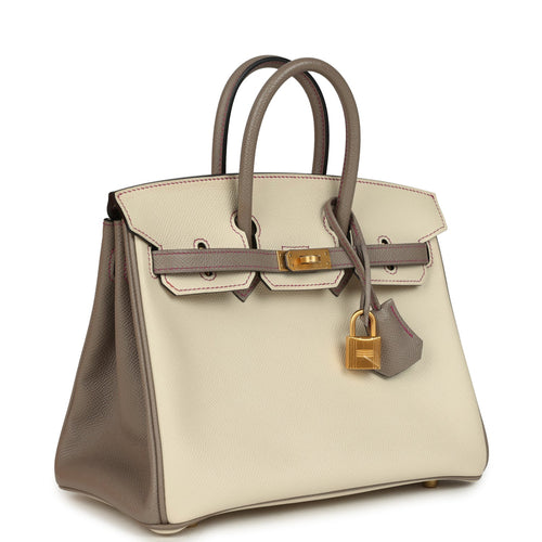 Hermes Special Order (HSS) Birkin 25 Craie and Gris Asphalte Epsom Brushed Palladium Hardware
