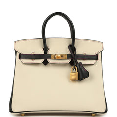Pre-owned Hermes Special Order (HSS) Birkin 25 Craie and Black Epsom Brushed Gold Hardware
