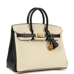Pre-owned Hermes Special Order (HSS) Birkin 25 Craie and Black Epsom Brushed Gold Hardware