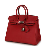 Pre-owned Hermes Birkin 25 Rouge Casaque Togo Palladium Hardware