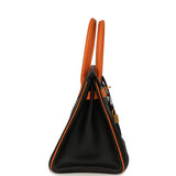Pre-owned Hermes Special Order (HSS) Birkin 30 Black and Orange Chevre Brushed Gold Hardware