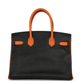 Pre-owned Hermes Special Order (HSS) Birkin 30 Black and Orange Chevre Brushed Gold Hardware